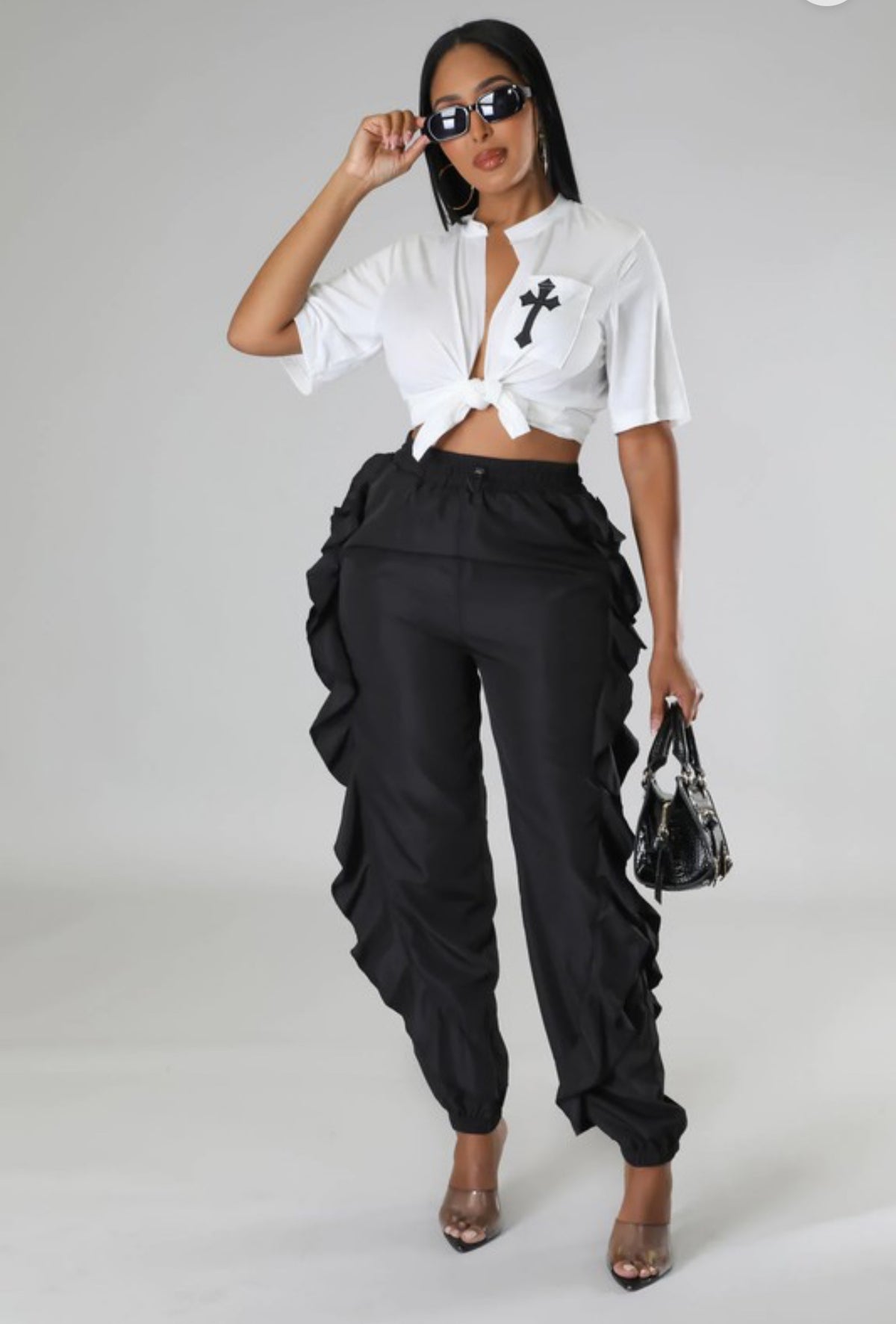 Western Ruffle pants (Colors: Black.White,Red)